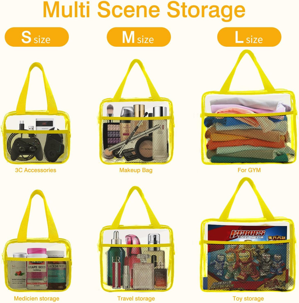 XEWEA Clear Travel Toiletry Bags, 3 Pack TSA Approved Transparent Makeup Bag for Men Women,Large Waterproof PVC Quart Organizer Kit with Zipper for Toiletries Airline Essential,Toy Pouch Yellow