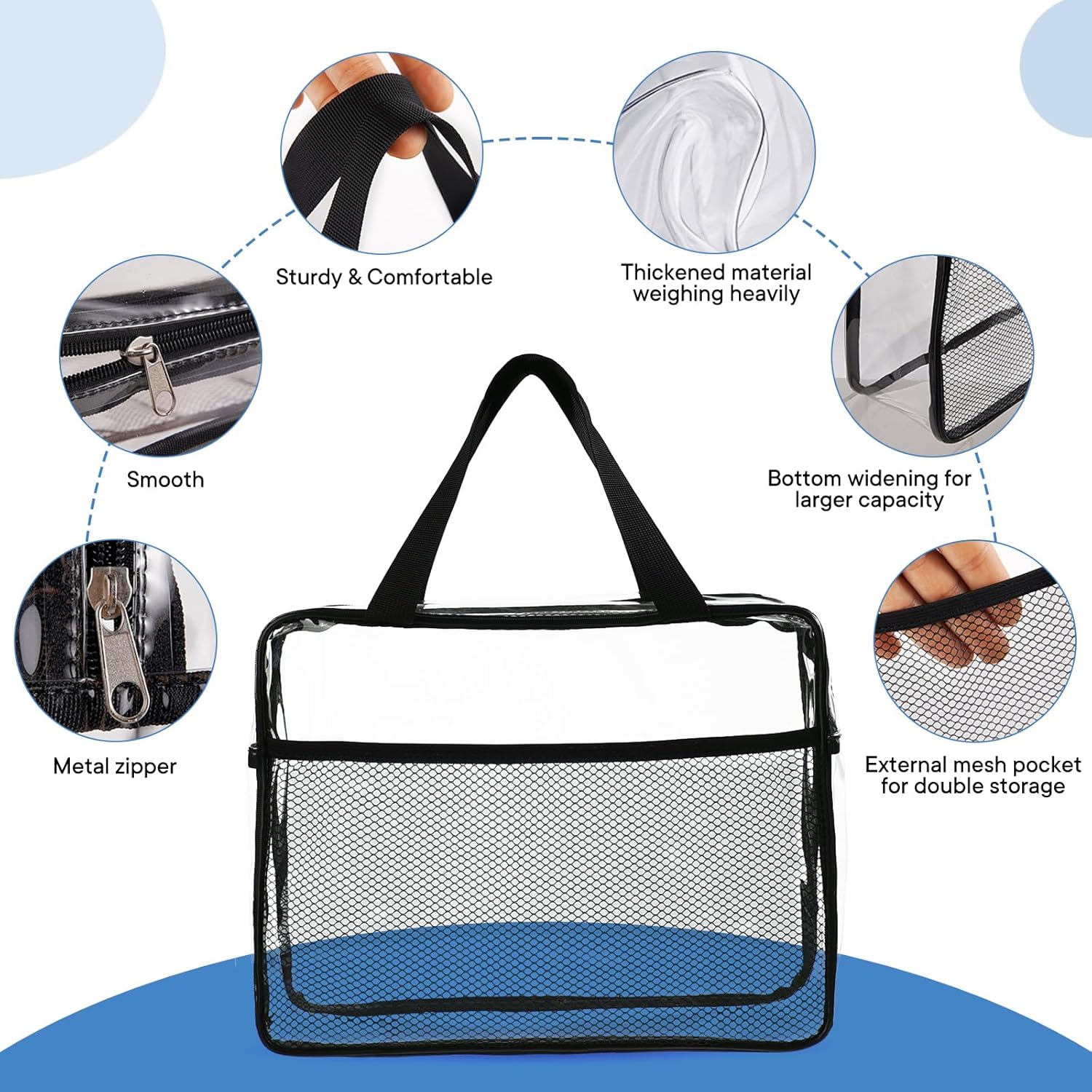 XEWEA Clear Travel Toiletry Bags & Small Electronic Accessories Organizer Case, 6 PCS TSA Approved Transparent Makeup Bag for Women Men, Waterproof PVC Quart Pouch with Zipper for Airline Essentials