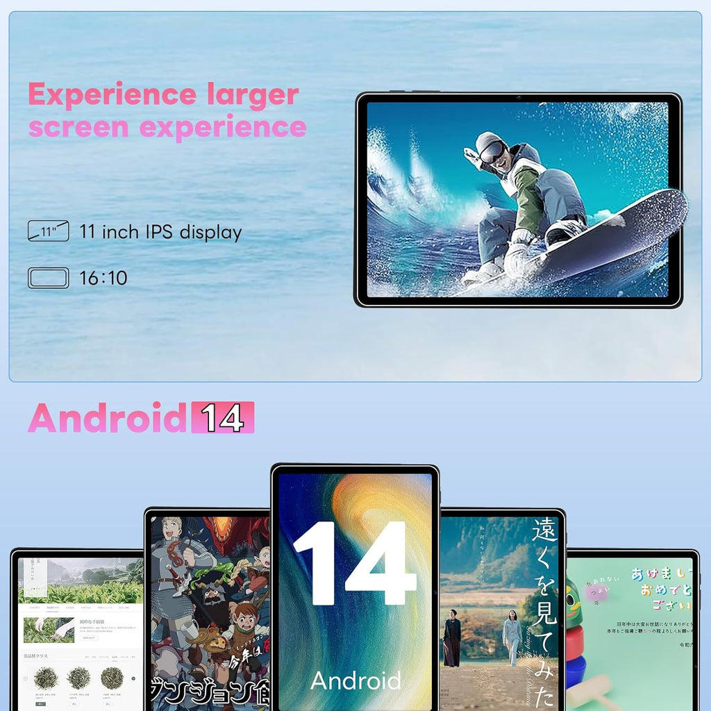 11" Tablet, Android 14 with Octa-core Processor, 12GB+128GB, 1TB Expandtion, 8000mAh Battery, IPS Large Display, BT5.0, 2.4G/5GHz WiFi Tablets (Black)