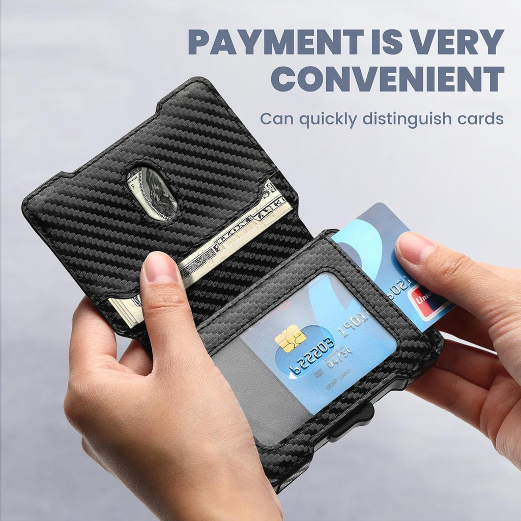 AirTag Wallet for Men, RFID Blocking Slim Mens Wallet with Money Clip, Minimalist Credit Card Holder for Apple Air Tag, Pop Up Card,9-11Cards Capacity | ID Window | Cash Slot | Gift Box（Black）