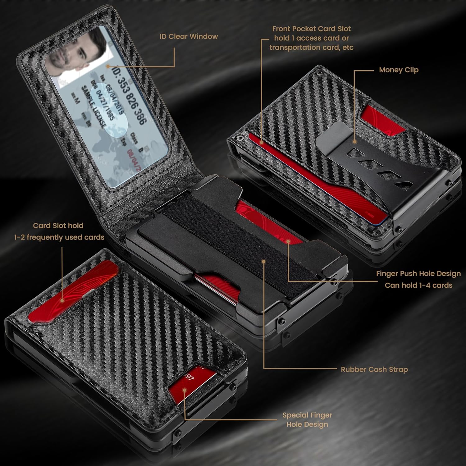 Wallet for Men Newly Upgraded Magnetic Minimalist Slim Men’s Wallet, RFID Blocking Mens Wallet with Money Clip & ID Window, Metal Compact Wallet with Nice Gift Box (Carbon Fiber)