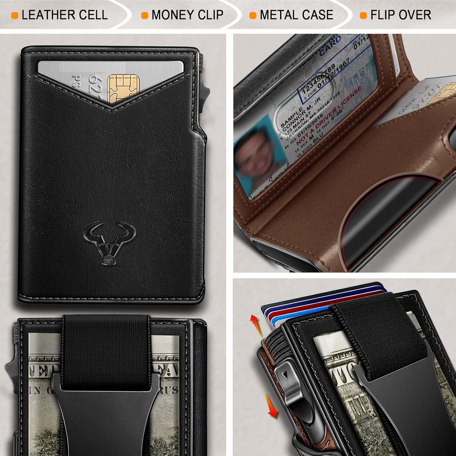 BULLIANT Men Wallet Gift Boxed,Slim Front Pocket Wallet Money Clip Card Holder 3.8"x2.7",Pop-up Access