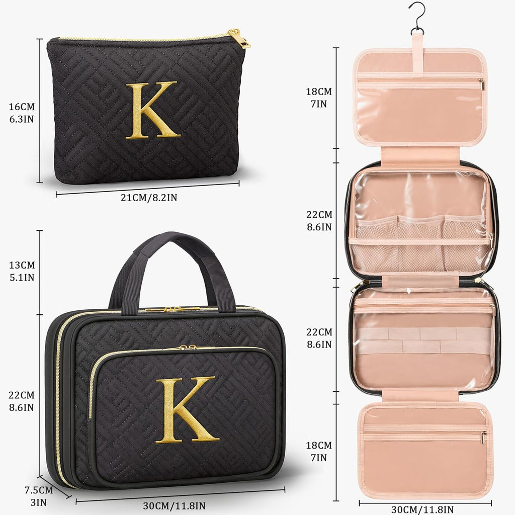 Personalized Gifts for Women, Initial Toiletry Bag Hanging Travel Organizer & Makeup Cosmetic Bag with Embroidery Letter Teacher Appreciation Gift Birthday Mothers Day Gifts for Mom Wife Friend Sister