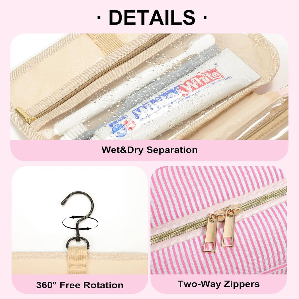 TOPEAST 2025 Graduation Gifts for Her - Hanging Toiletry Bag for Women, Travel Toiletry Bag Makeup Bag, Personalized Travel Essentials for Women - Letter G, Pink