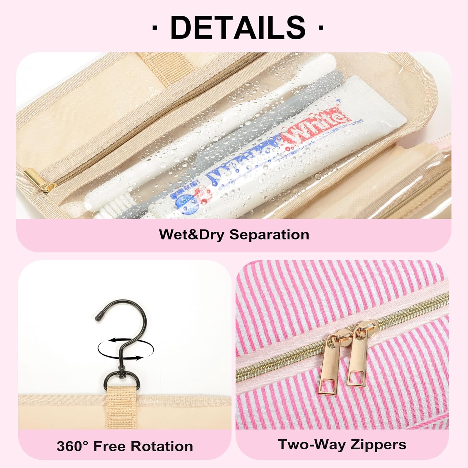 TOPEAST Birthday Gifts for Women Teen Girls - Hanging Toiletry Bag Initial Makeup Bag, Personalized Initial Cosmetic Bag Toiletry Bag, Gifts for Women Teen Girls Daughter Sister - Letter M, Pink