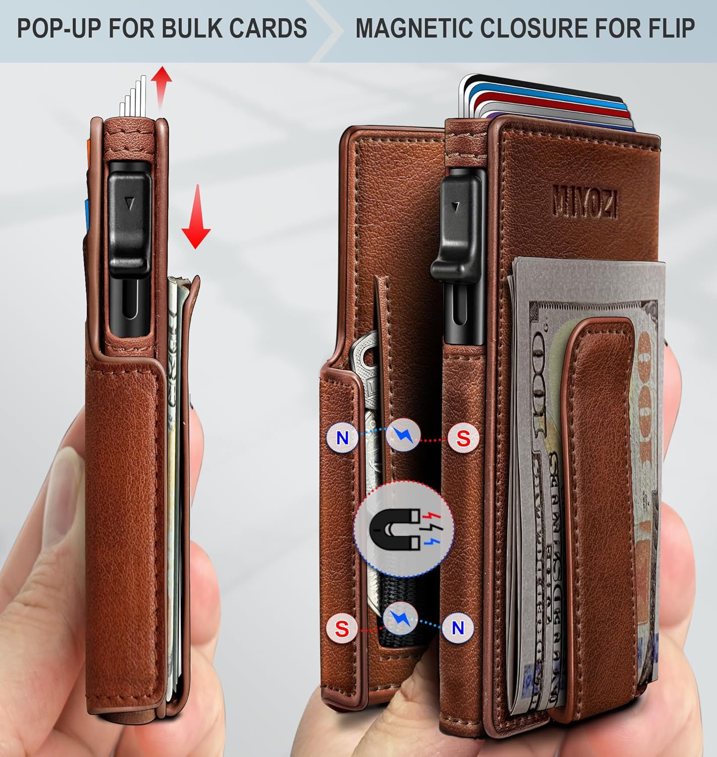 Men Wallet,with Money Clip Coins Pocket ID Window,Slim Front Pocket RFID Blocking Pop-up Card Holder 3.9"x 2.7", Gift Boxed