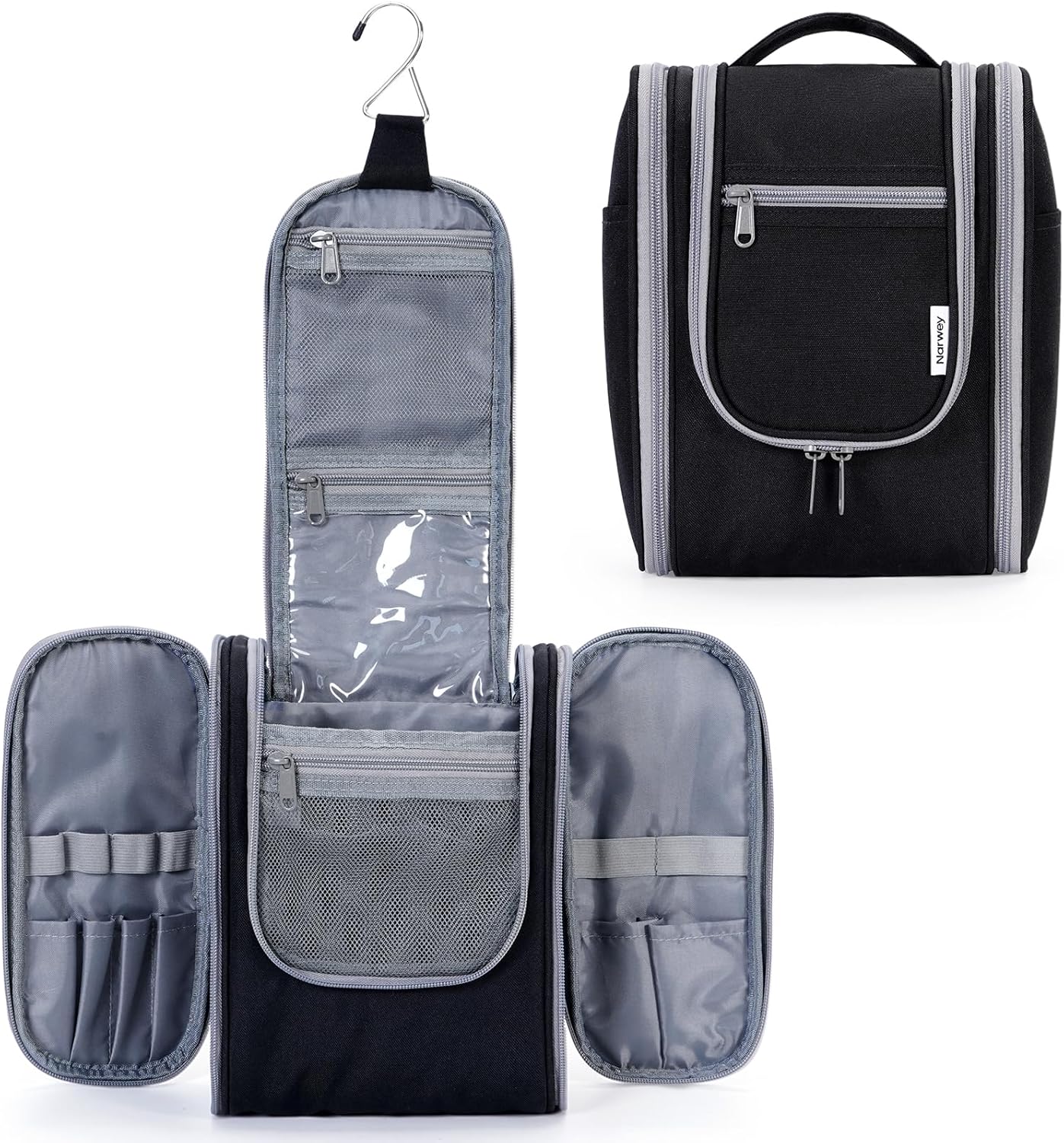 Narwey Small Hanging Travel Toiletry Bag Cosmetic Make Up Organizer for Women and Men (Medium, Black)