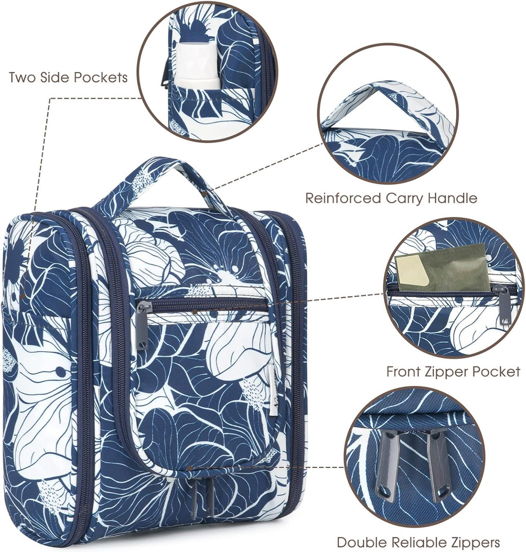 Narwey Small Hanging Travel Toiletry Bag Cosmetic Make up Organizer for Women and Men (Medium, Blue Lotus)