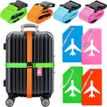 Weewooday 8 Pcs Luggage Straps Suitcase Tags Set for TSA Approved, 4 Travel Adjustable Suitcase Belt, 4 Silicone Luggage Tags with Name ID Card Travel Accessories(Blue, Pink, Green, Orange,Airplane)
