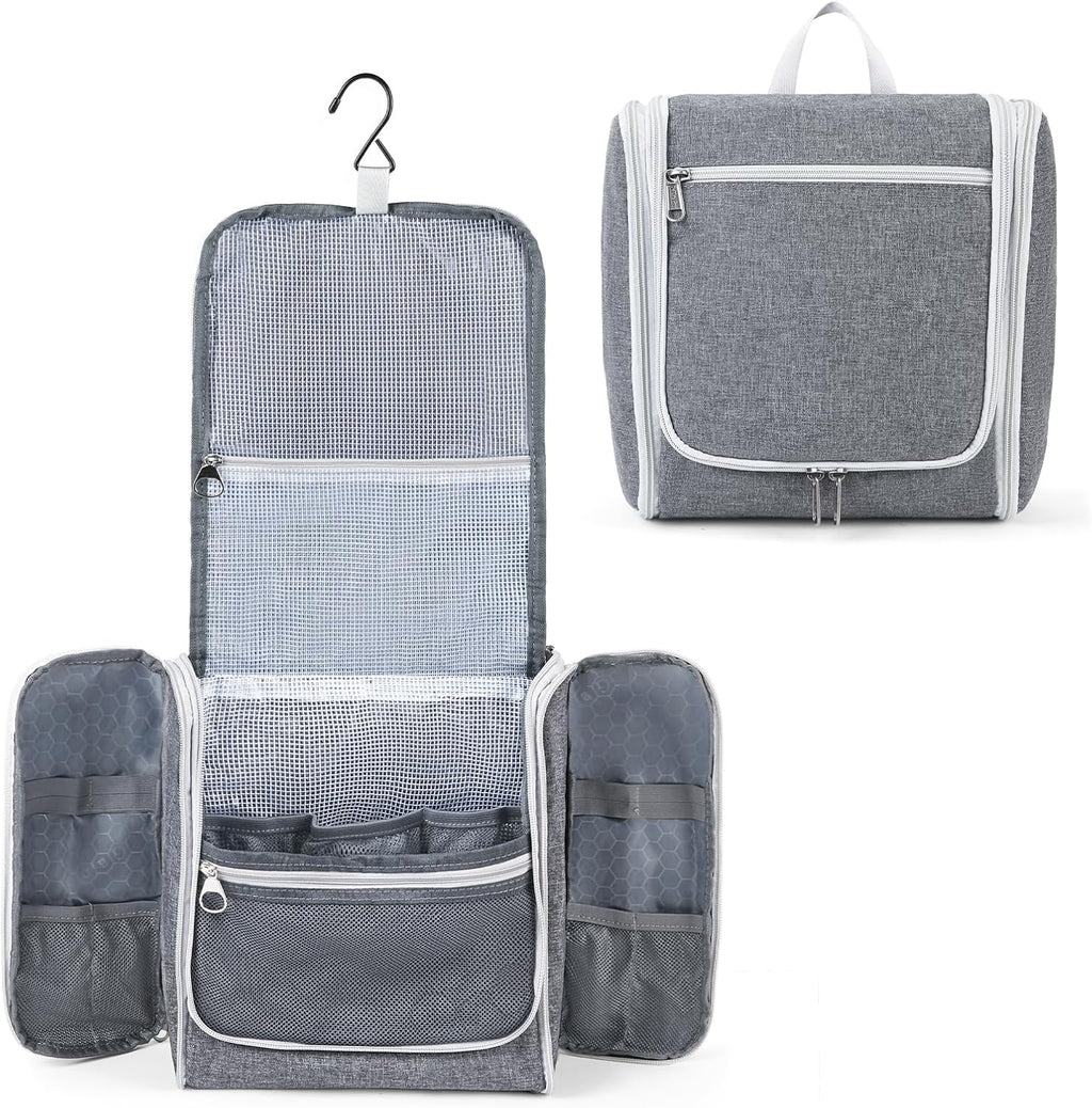 Della Gao Travel Hanging Toiletry Bag for Men and Women, Large Capacity Cosmetics Bag Makeup Bag Organizer, Bathroom Bag, Water-Resistant Nylon, Grey
