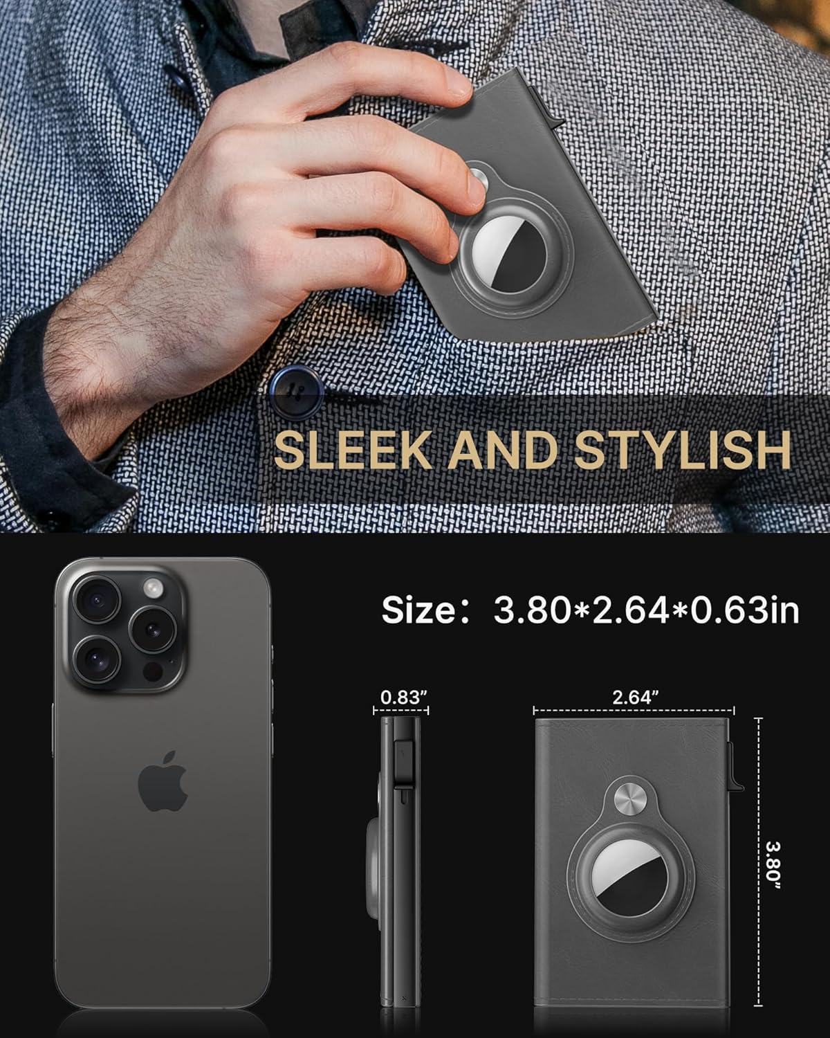 typecase Mens Wallet Card Holder for AirTag: Leather Smart Wallet for Men Compatible with Apple Air Tag, RFID Blocking, Slim, Minimalist - 14 Card Capacity | ID Window | Cash Slot (Grey)