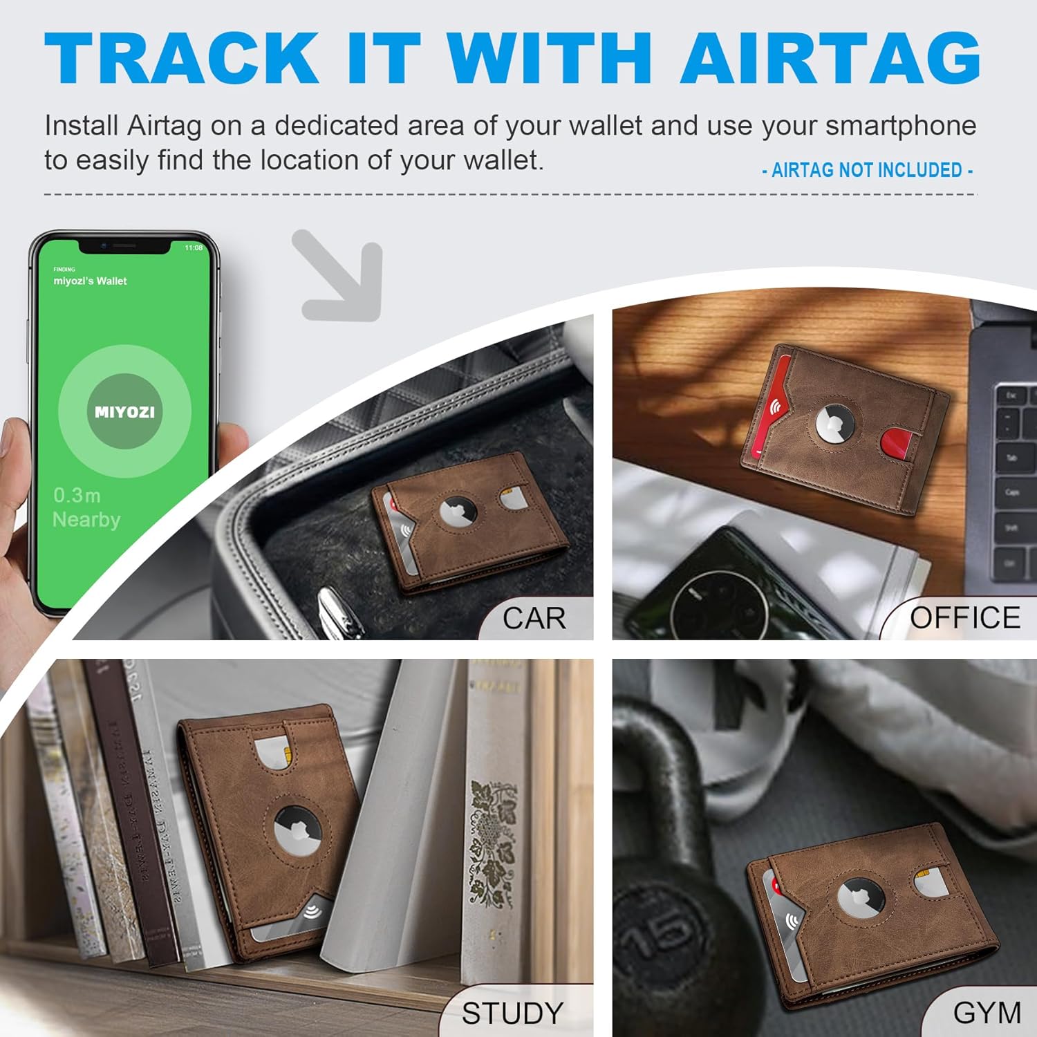 Airtag Wallet for Men,with Cash Pocket 2 ID Window 13 Cards,Slim Leather Wallet Front Pocket Card Holder RFID Blocking with Gift Box