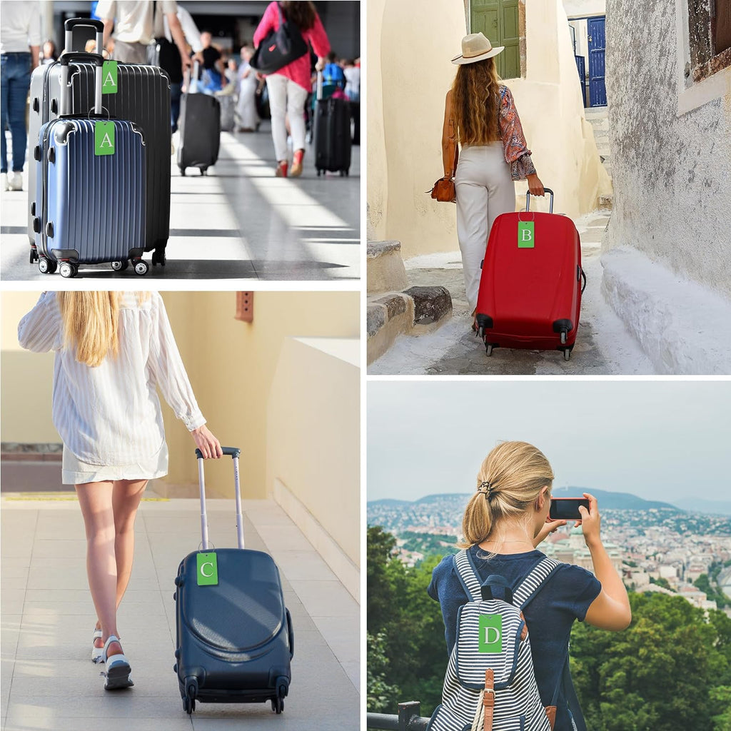 Gostwo 2 Pack Luggage Tags for Suitcases, 26 Initial Letter Travel Luggage Baggage Identification Labels ID Tag Fully Bendable Tags with Stainless Steel Loop (Green) (Letter H)