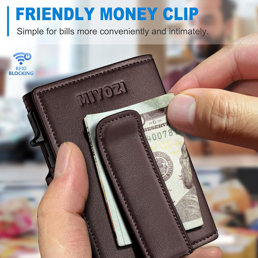 Men Wallet,with Money Clip Coins Pocket ID Window,Slim Front Pocket RFID Blocking Pop-up Card Holder 3.9"x 2.7", Gift Boxed