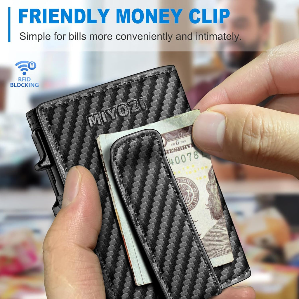 Men Wallet,with Money Clip Coins Pocket ID Window,Slim Front Pocket RFID Blocking Pop-up Card Holder 3.9"x 2.7", Gift Boxed
