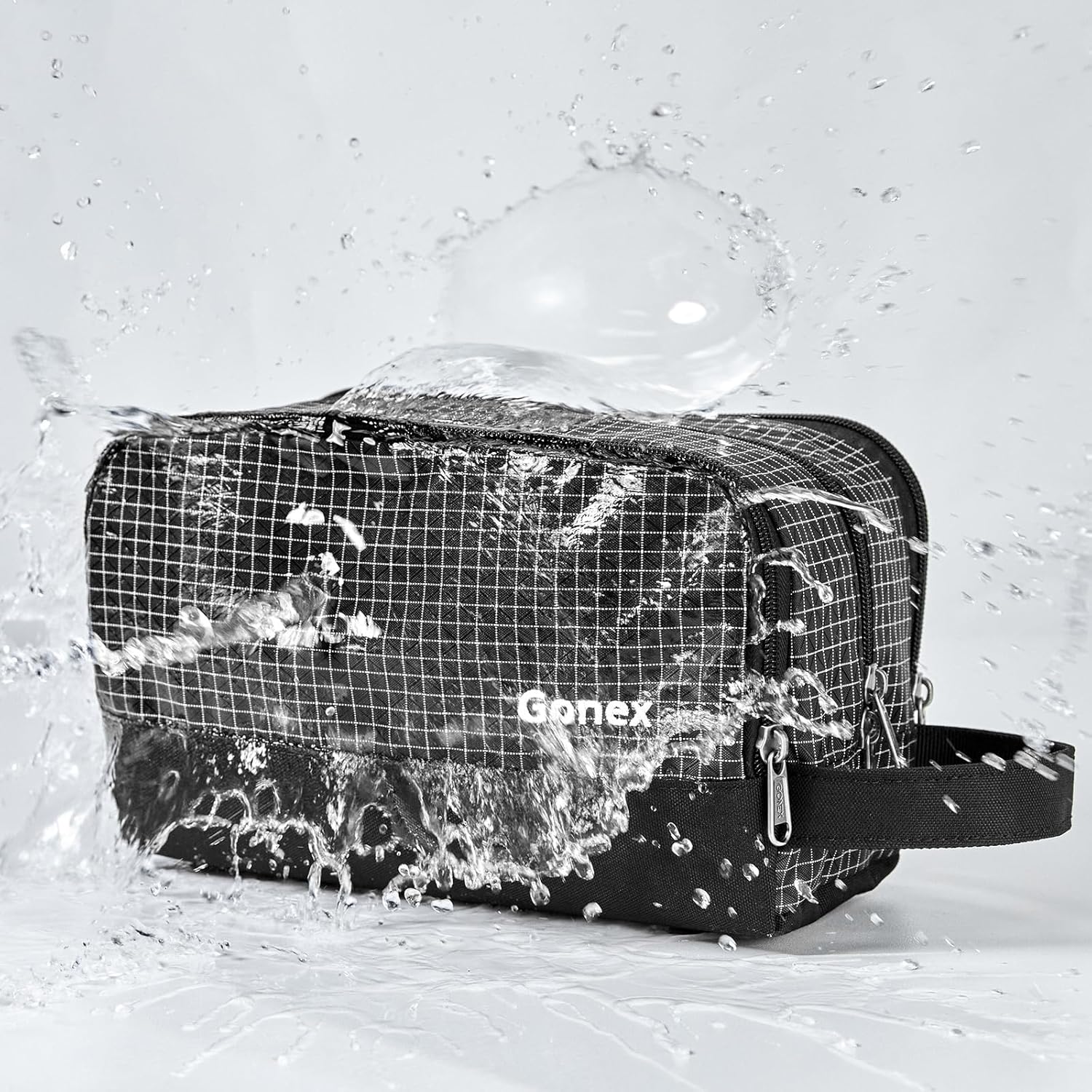 Gonex Travel Toiletry Bag Nylon, Dopp Kit Shaving Bag Toiletry Organizer Check Patten (Black)