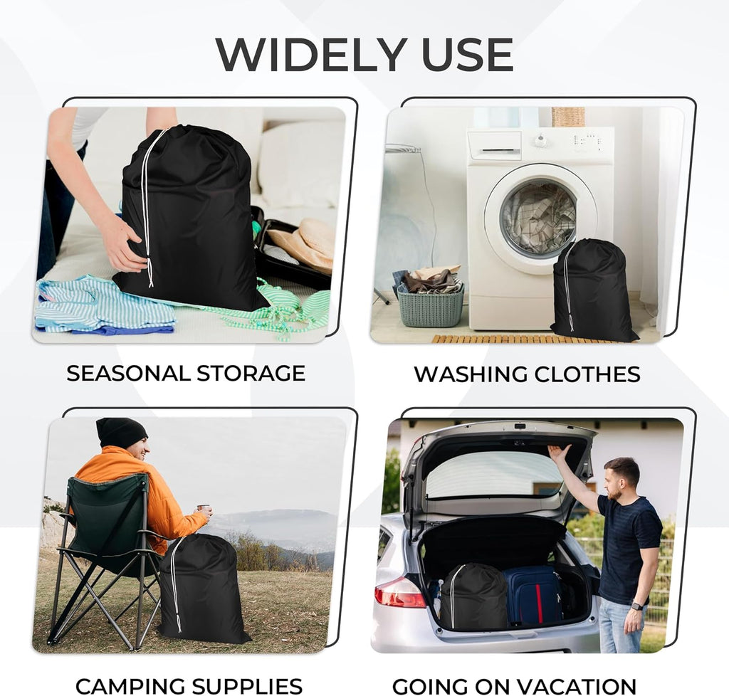 Laundry Bag with Locking Closure Drawstring – Extra Large Heavy Duty 100% Nylon, Large & Foldable Clothes Sack – Lightweight Dirty Laundry Organizer for Travel, Dorm, Gym – L 40" x H 50" (BLACK)