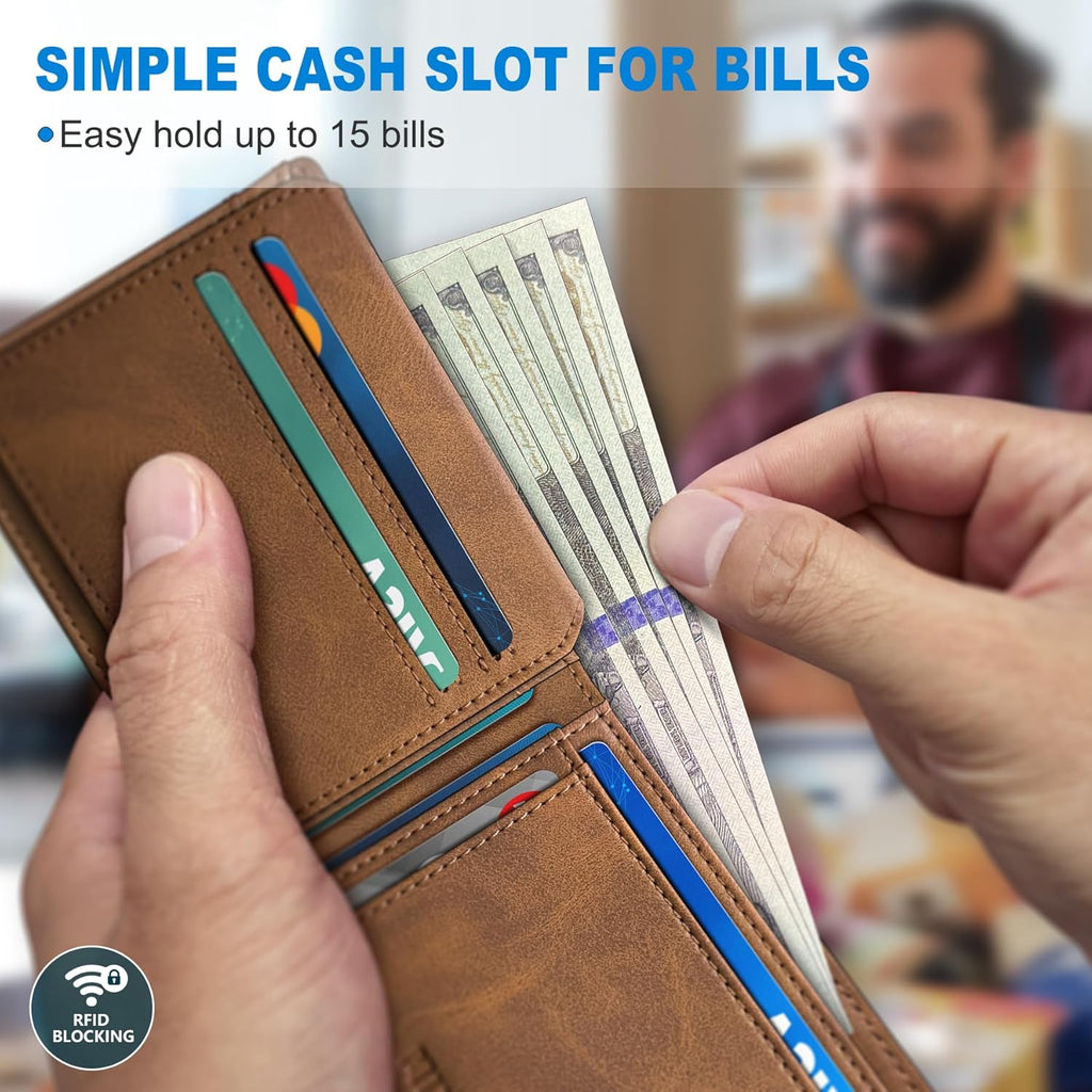 Airtag Wallet for Men,with Cash Pocket 2 ID Window 13 Cards,Slim Leather Wallet Front Pocket Card Holder RFID Blocking with Gift Box