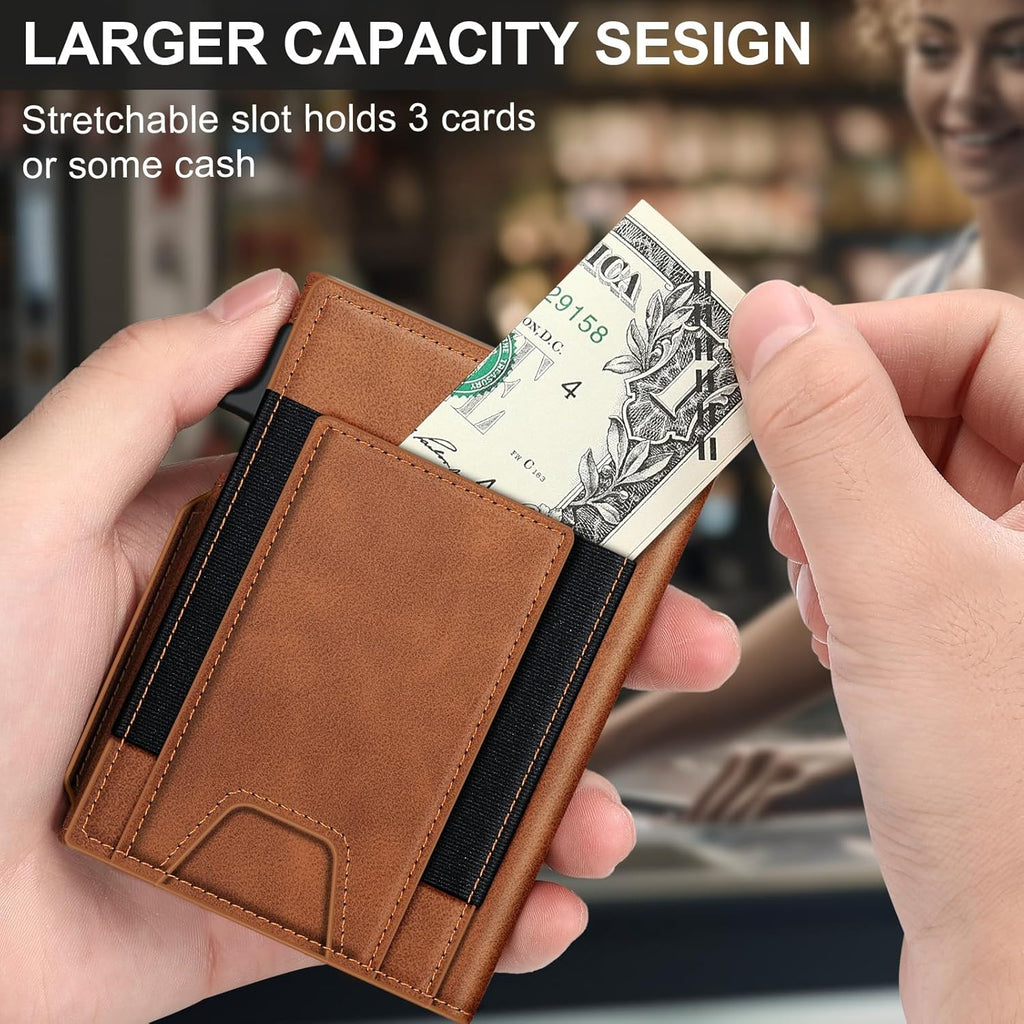 Wallet for Men Wallet with Slim Pop Up Card Holder 9-13 Cards, Bifold Minimalist Smart Wallet RFID Blocking Credit Card Holder with ID Window & Stretchable Cash Slot Compact Metal Aluminum Card Case