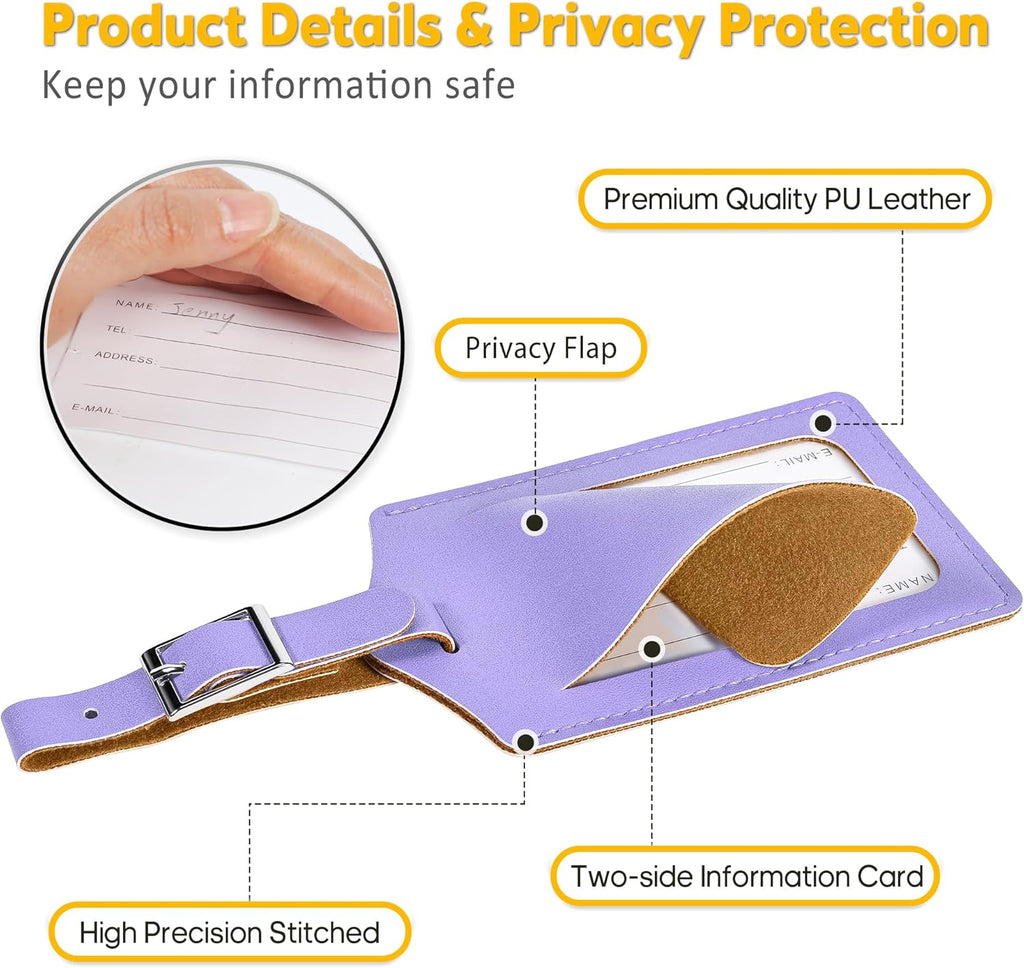 Travelambo Luggage Tags for Suitcases PU Leather Travel Tags Bag Tags Privacy Protection Travel Essentials