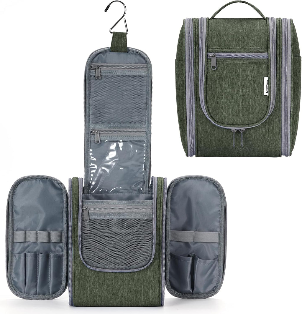 Narwey Small Hanging Travel Toiletry Bag Cosmetic Make up Organizer for Women and Men (Medium, Army Green)