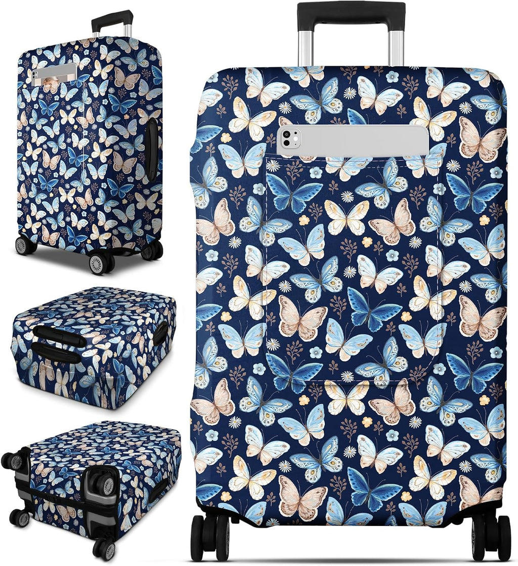 Slohif Luggage Cover for Suitcase Tsa Approved Protector - Luggage Sleeve Large Suit Case Cover Travel Stretch Baggage Case Protective Washable Fit 18-20 Inch Blue Butterfly XS