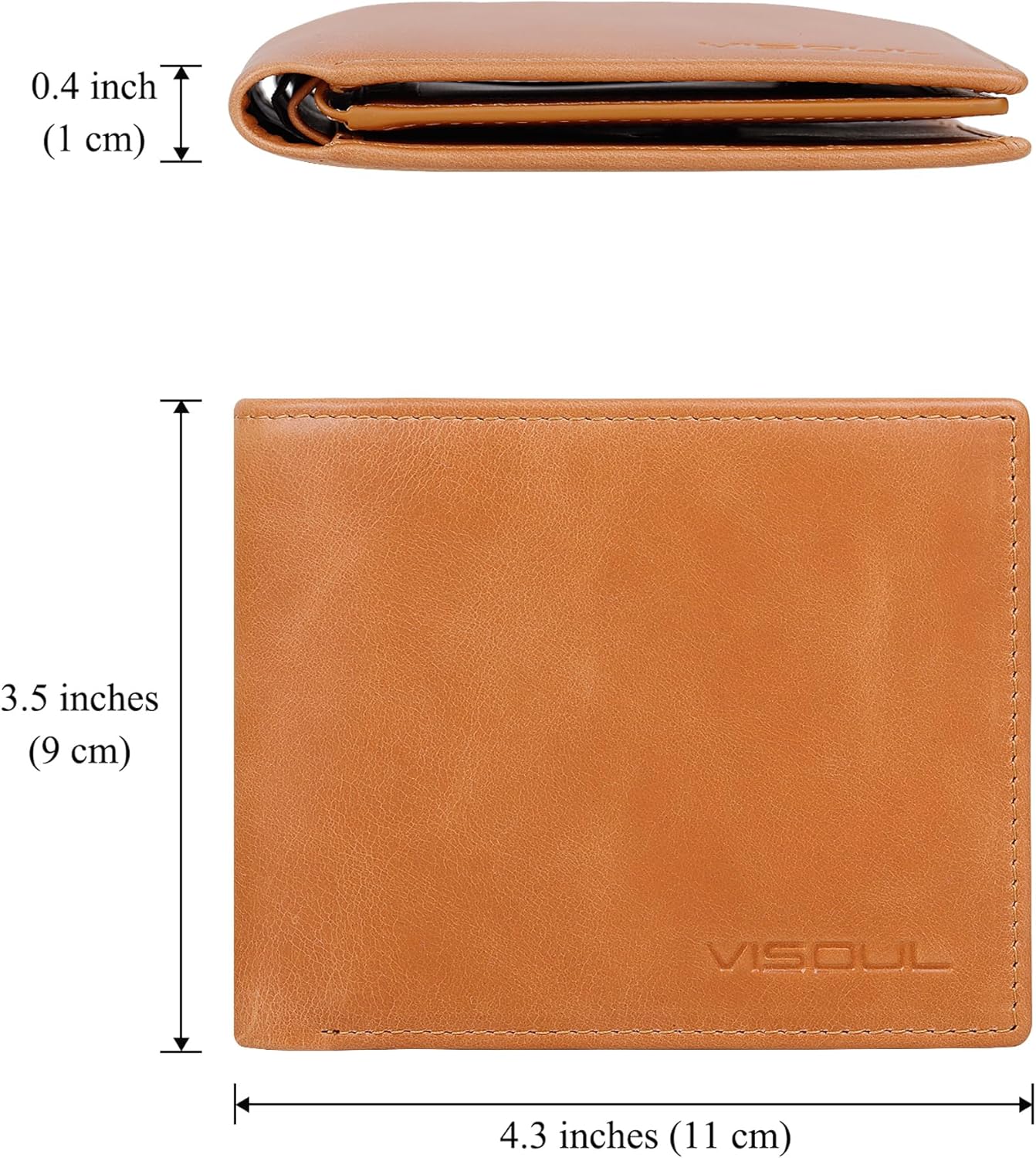 VISOUL Leather Mens Bifold RFID Blocking Wallet with 2 ID Windows, Leather Wallet for Men (Leather, Tan)