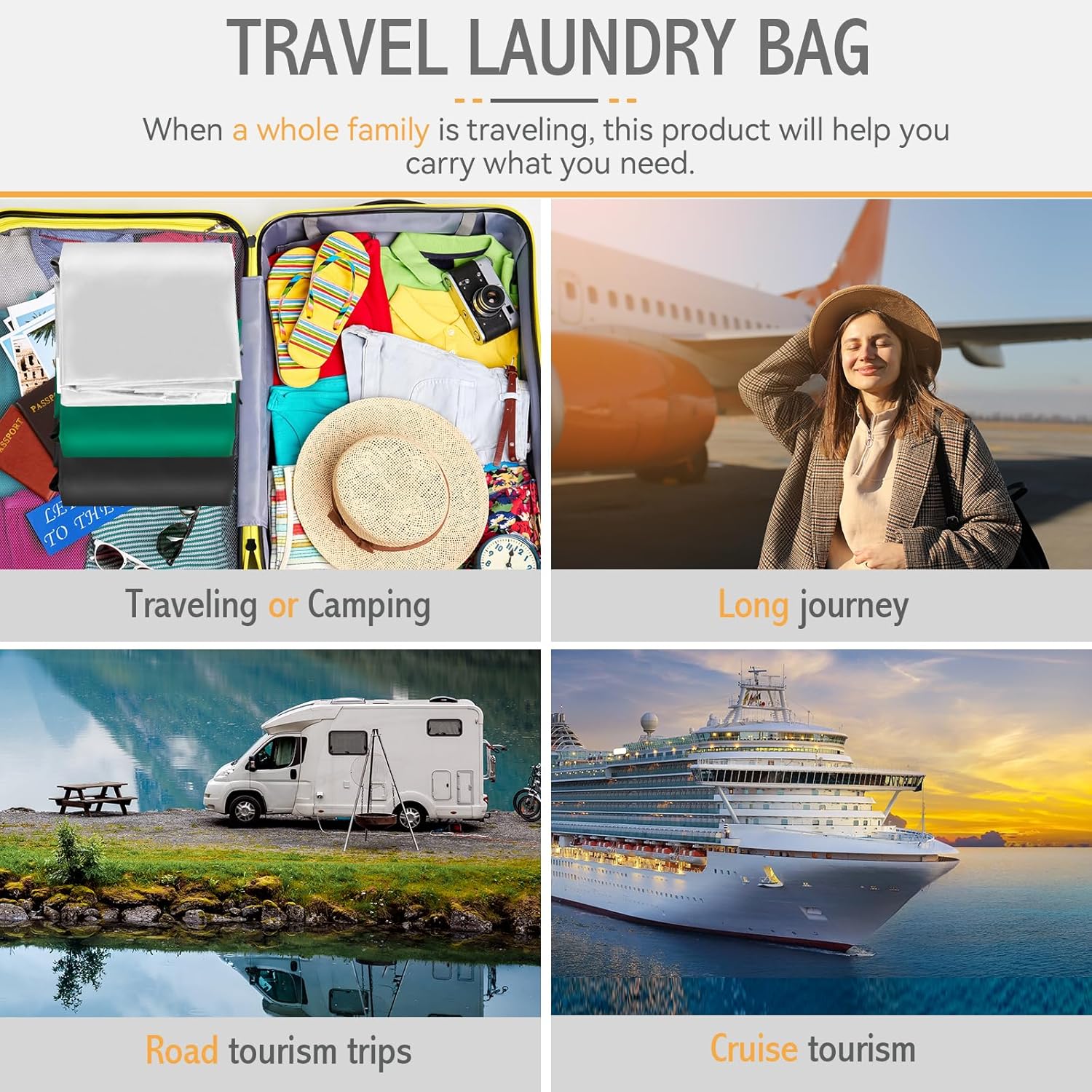 Extra Large Heavy Duty Laundry Bag - 28" x 40", Travel Laundry Bag for Dirty Clothes, Camping (White)