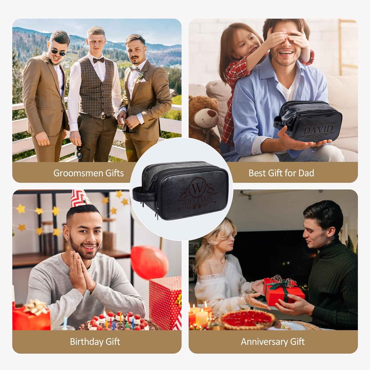 Personalized Leather Toiletry Bag for Men - Double Layer Reinforced Handle,Large Water Resistant Shaving Dopp Kit,Travel Essential,Wedding Groomsmen Gift