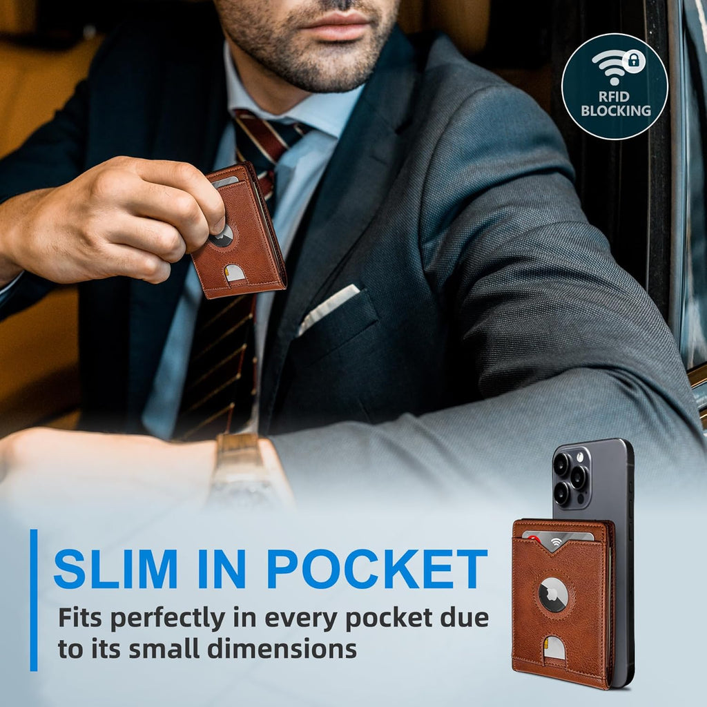 Airtag Wallet for Men,with Cash Pocket 2 ID Window 13 Cards,Slim Leather Wallet Front Pocket Card Holder RFID Blocking with Gift Box