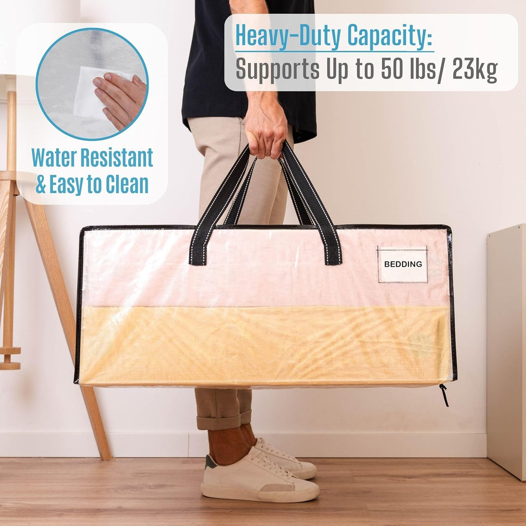 VENO 2 Pack Moving Bags Extra Large Storage Bags for College Move-In, Heavy-Duty Storage Totes, Packing Boxes, and Wardrobe Moving Supplies - Durable Laundry Bags for Clothes (Clear, 2 Pack)