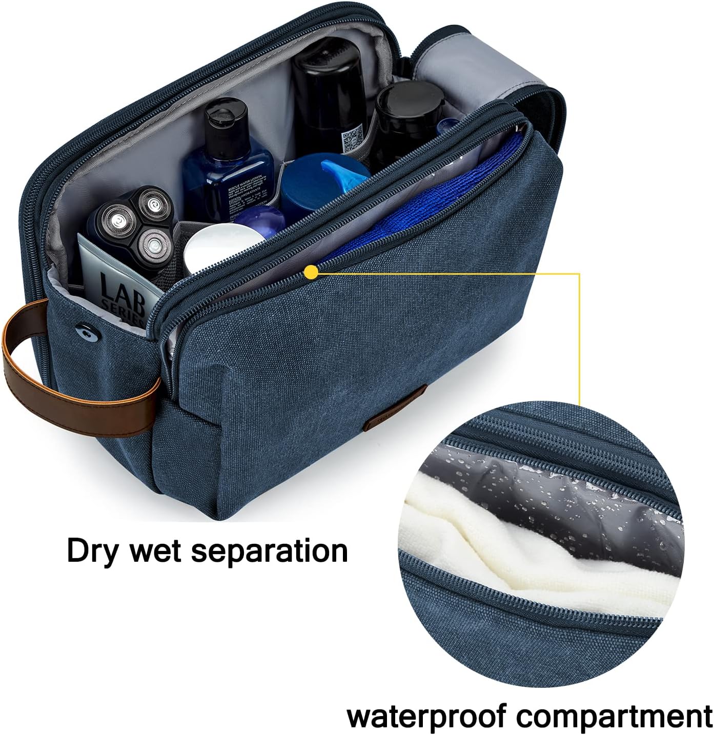 BAGSMART Toiletry Bag for Men, Canvas Travel Toiletry Organizer Dopp Kit Water-resistant Shaving Bag for Toiletries Accessories,Navy Blue-Large