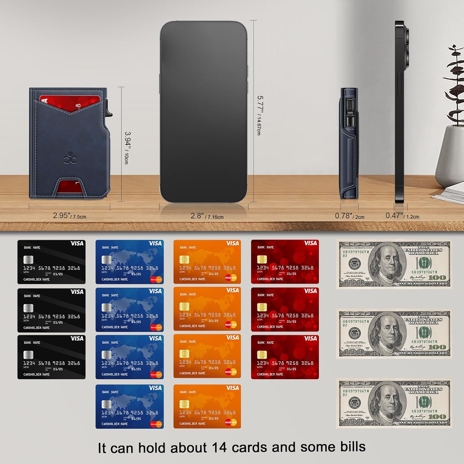 Wallet for Men Wallet with Slim Pop Up Card Holder 9-13 Cards, Bifold Minimalist Smart Wallet RFID Blocking Credit Card Holder with ID Window & Stretchable Cash Slot Compact Metal Aluminum Card Case