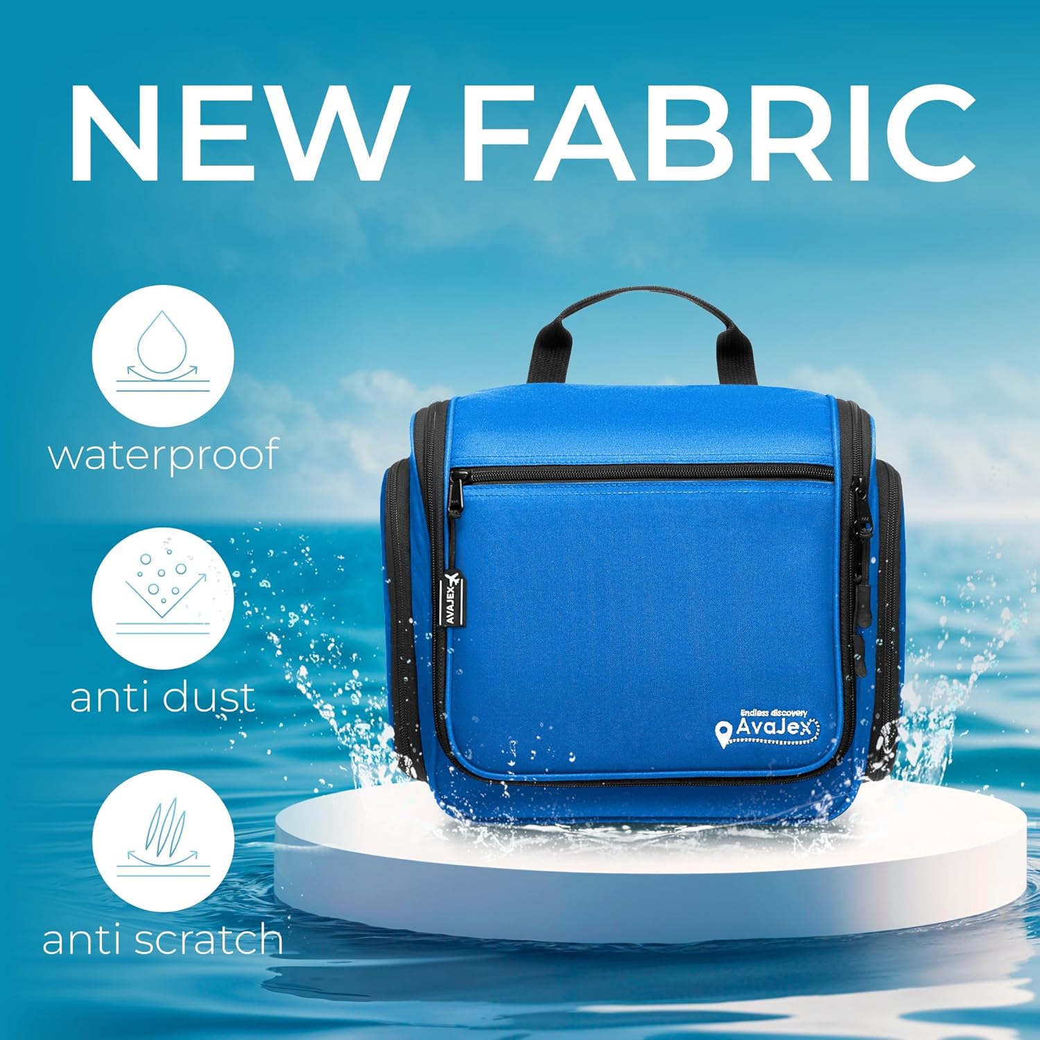 Large Hanging Toiletry Organizer - Travel Toiletry Bag for Men and Women - Waterproof Hygiene Bag with Metal XXL Swivel Hook, Sturdy Zippers and 19 Compartments for Toiletries, Makeup (Light Blue)