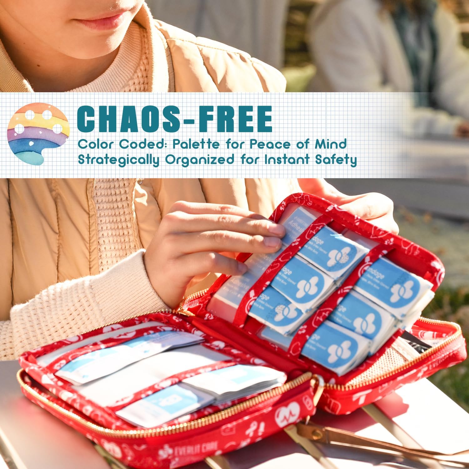 EVERLIT Care Rescue Pack | Family-Friendly First Aid Kit for Kids with 200 Pcs Medical Supplies | Travel-Friendly Compact Storage Bag for Home, Car, Travel, Camping, Adventure (Galaxy)