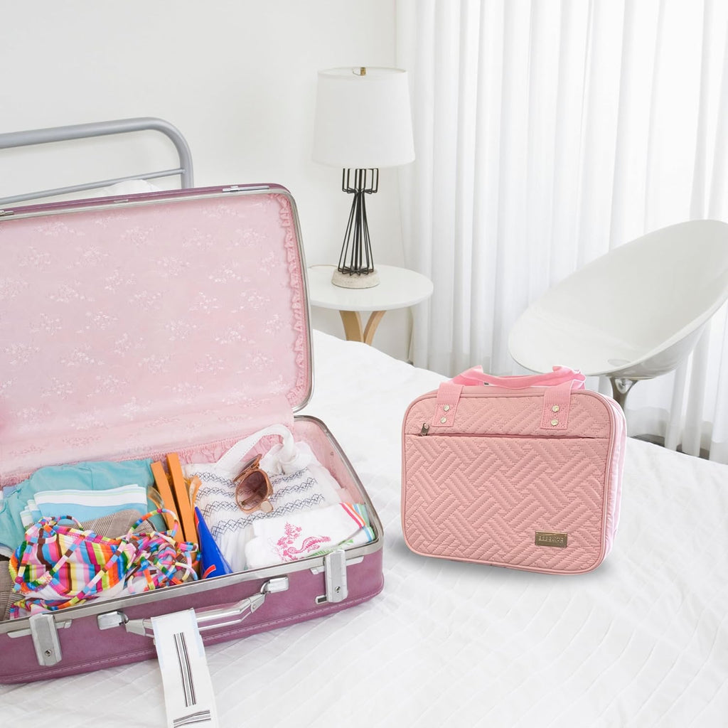 ESSENTE Women's Travel Toiletry Bag with Removable Pouch and Hanging Hook - Water Resistant Makeup Cosmetic Oraganizer with Multiple Compartments for Accessories (PRETTY IN PINK)