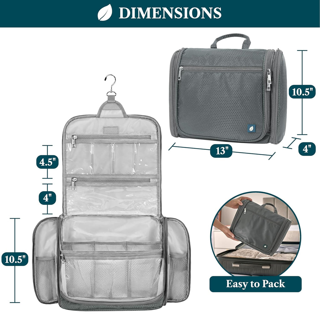 PAVILIA Large Hanging Toiletry Bag Travel Bag Women Men, Cosmetic Organizer, Water Resistant Makeup Bag Accessories Toiletries, Travel Essentials Kit, Grey