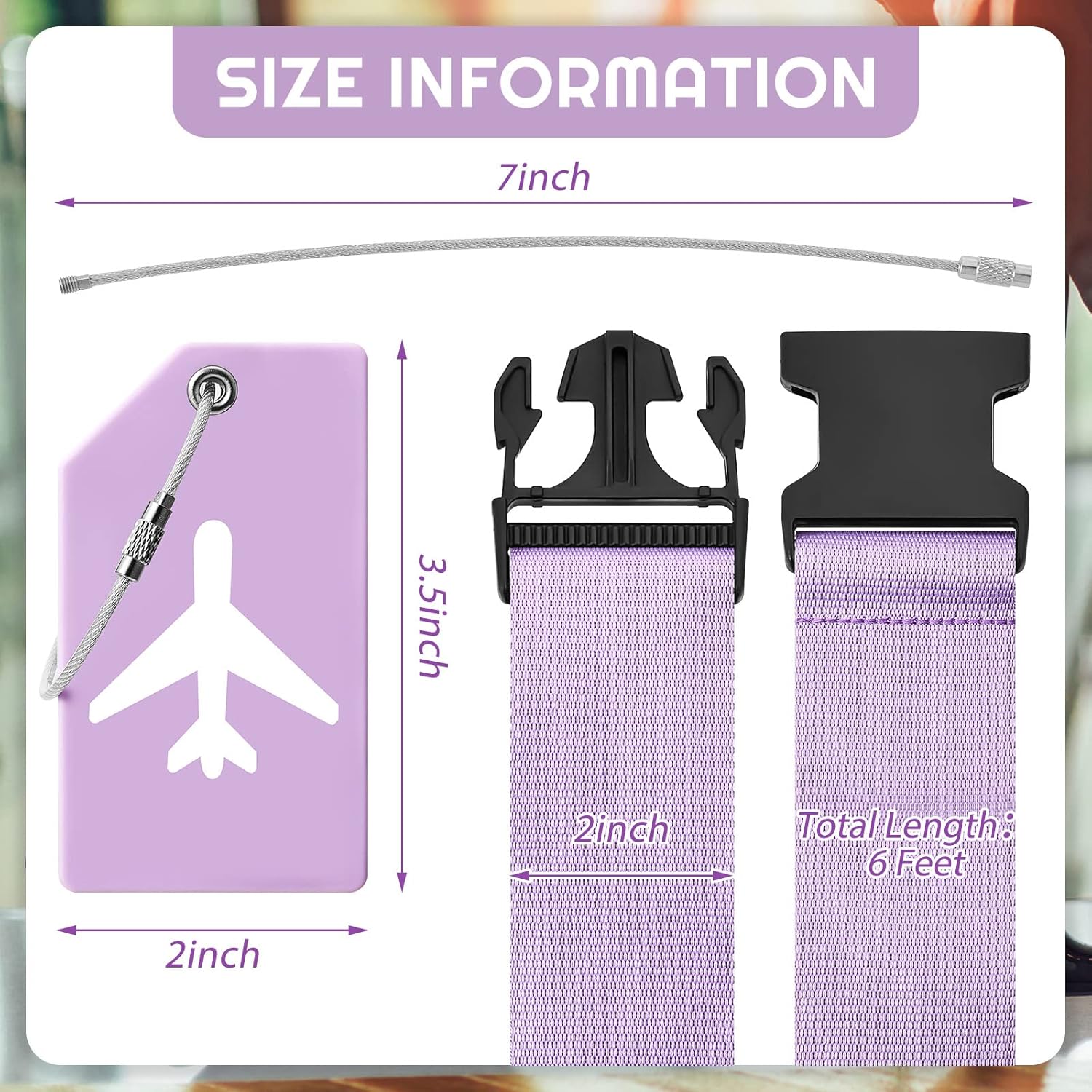 Weewooday 8 Pcs Luggage Straps Suitcase Tags Set for TSA Approved, 4 Travel Adjustable Suitcase Belt, 4 Silicone Luggage Tags with Name ID Card Travel Accessories(Light Purple,Airplane)