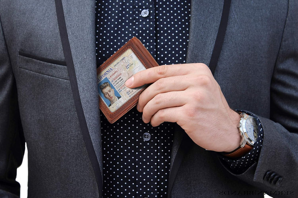 SERMAN BRANDS RFID Blocking Slim Bifold Genuine Leather Minimalist Front Pocket Wallets for Men with Money Clip Thin Gift