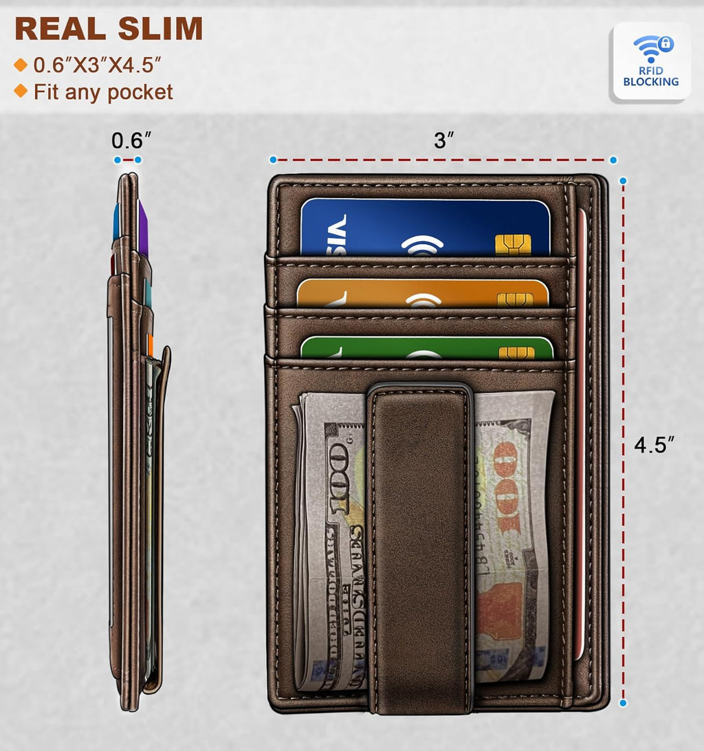 BULLIANT Men Wallet,Slim Leather Wallet Money Clip Card Hodler For Men Gift 8 Cards RFID Blocking