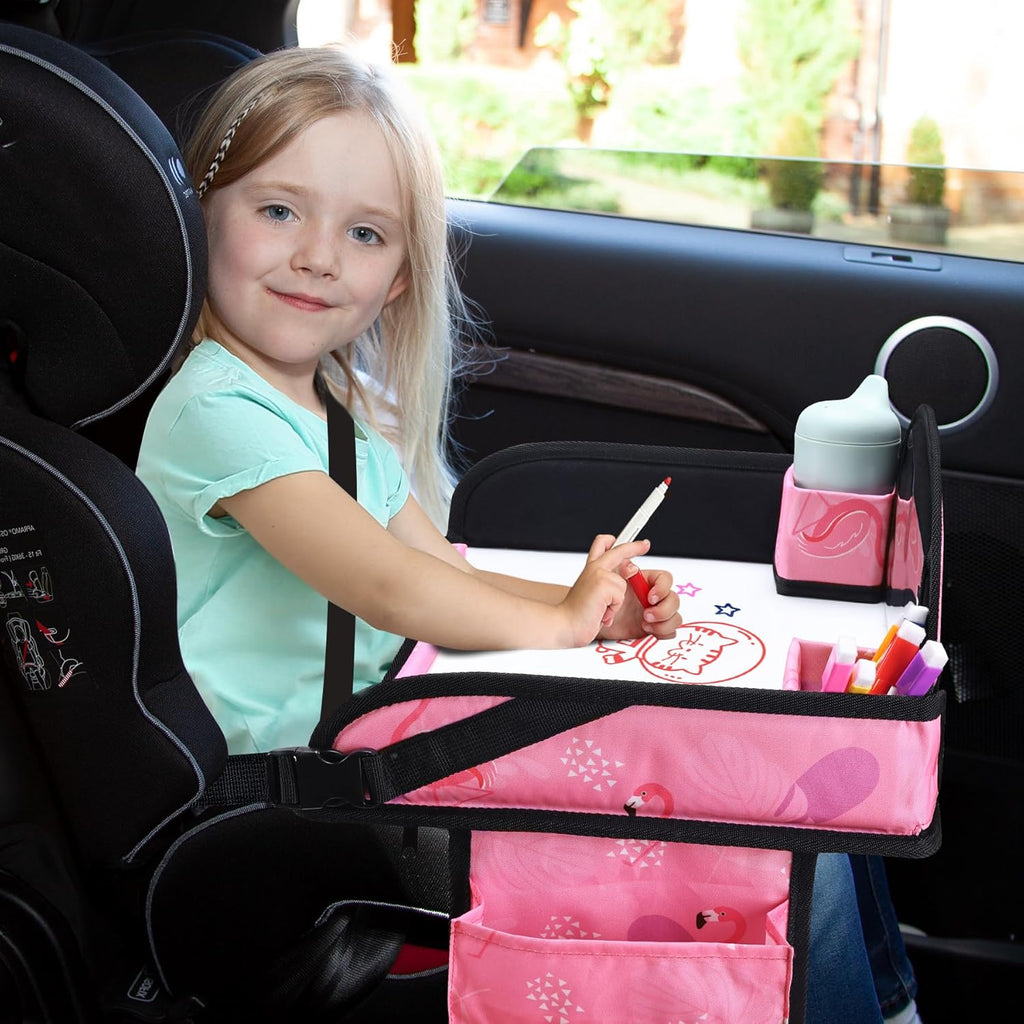 Kids Travel Tray, Travel Tray for Kids Car Seat, Toddler Car Seat Lap Tray, Carseat Tray for Kids Travel, Carseat Table Tray for Kids Travel Activities (Light Pink)