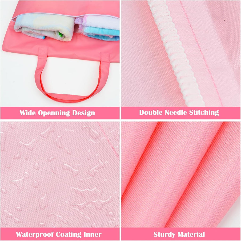 Fiodrimy 2 Pcs Large Travel Laundry Bags - Washable Waterproof Wet Dry Bags for Dirty Clothes, Swimsuits, Workout & Gym Clothes - Pink & Blue