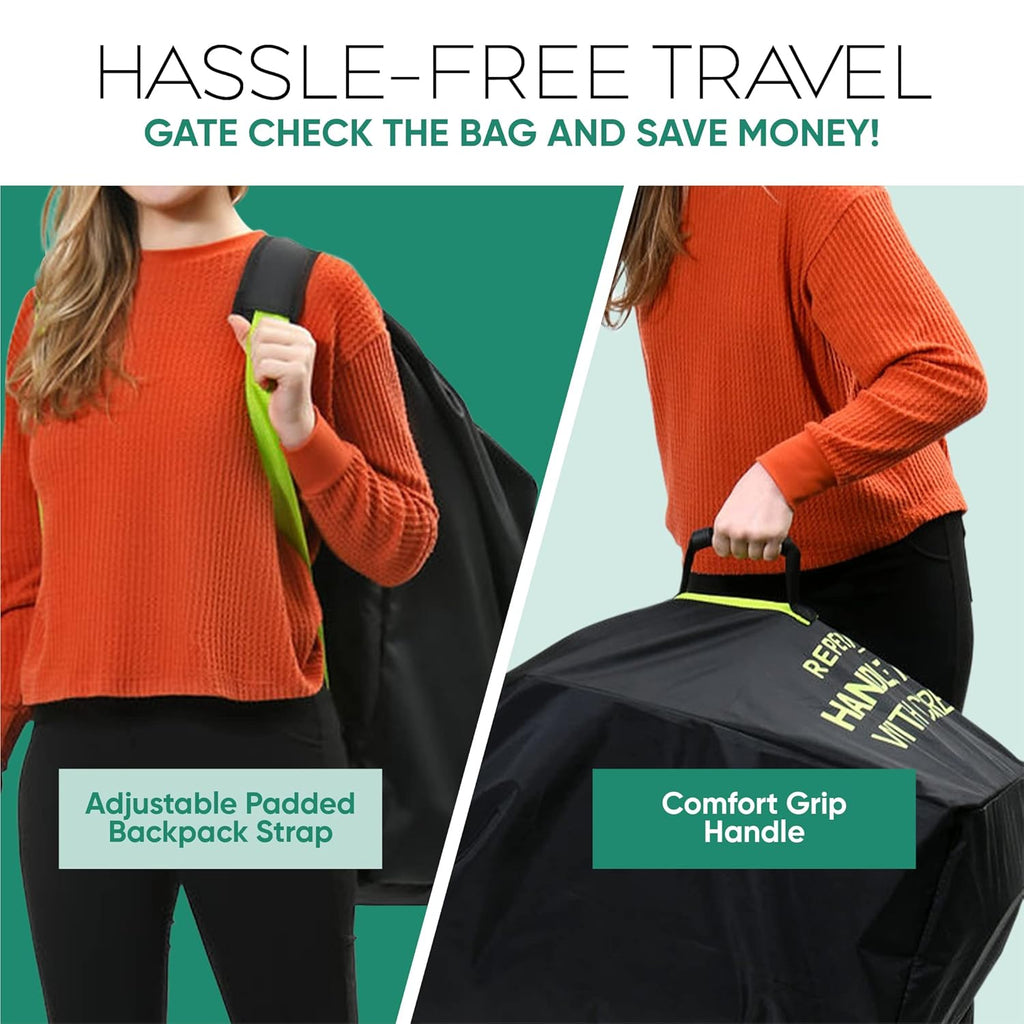 reperkid Car Seat Travel Bag for Airplane, Black and Green, 33" H x 18" W x 18" D, Fits Most Convertible, Booster and Infant Car Seats – Premium Waterproof Cover, Adjustable Shoulder Strap