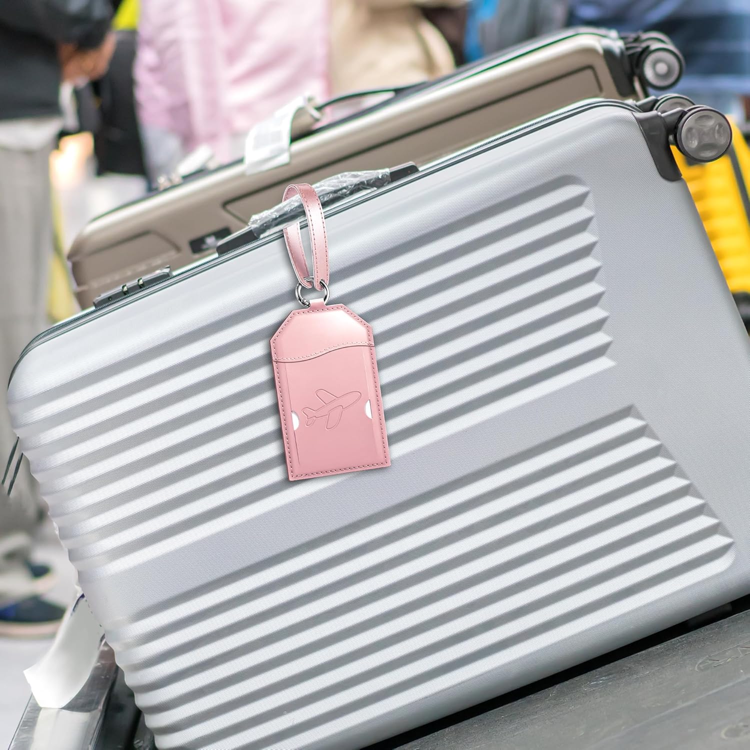 Mayski Luggage Tags for Suitcases 3 Pack Suitcase Bag Tags, TSA Approved, Metal Buckle, Bag Tags with Name ID Card Travel Essentials, Rose Gold Airplane