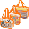 XEWEA Clear Travel Toiletry Bags, 3 Pack TSA Approved Transparent Makeup Bag for Men Women, Large Waterproof PVC Quart Organizer with Zipper for Toiletries Airline Essentials,Toy Storage Pouch Orange