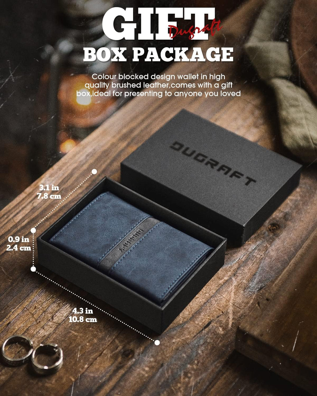 DUGRAFT Card Holder Wallet with ID Window, Leather Mens RFID Blocking Minimalist Pop-Up Wallet Aluminum Metal Credit Card Case with Banknote Compartment