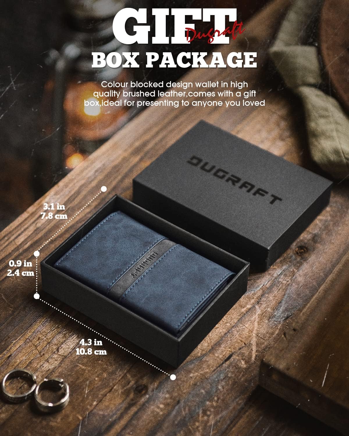 DUGRAFT Card Holder Wallet with ID Window, Leather Mens RFID Blocking Minimalist Pop-Up Wallet Aluminum Metal Credit Card Case with Banknote Compartment