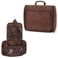 PAVILIA Large Hanging Toiletry Bag Travel Bag Women Men, PU Leather Cosmetic Organizer, Water Resistant Makeup Bag Accessories Toiletries, Travel Essentials Kit, Brown