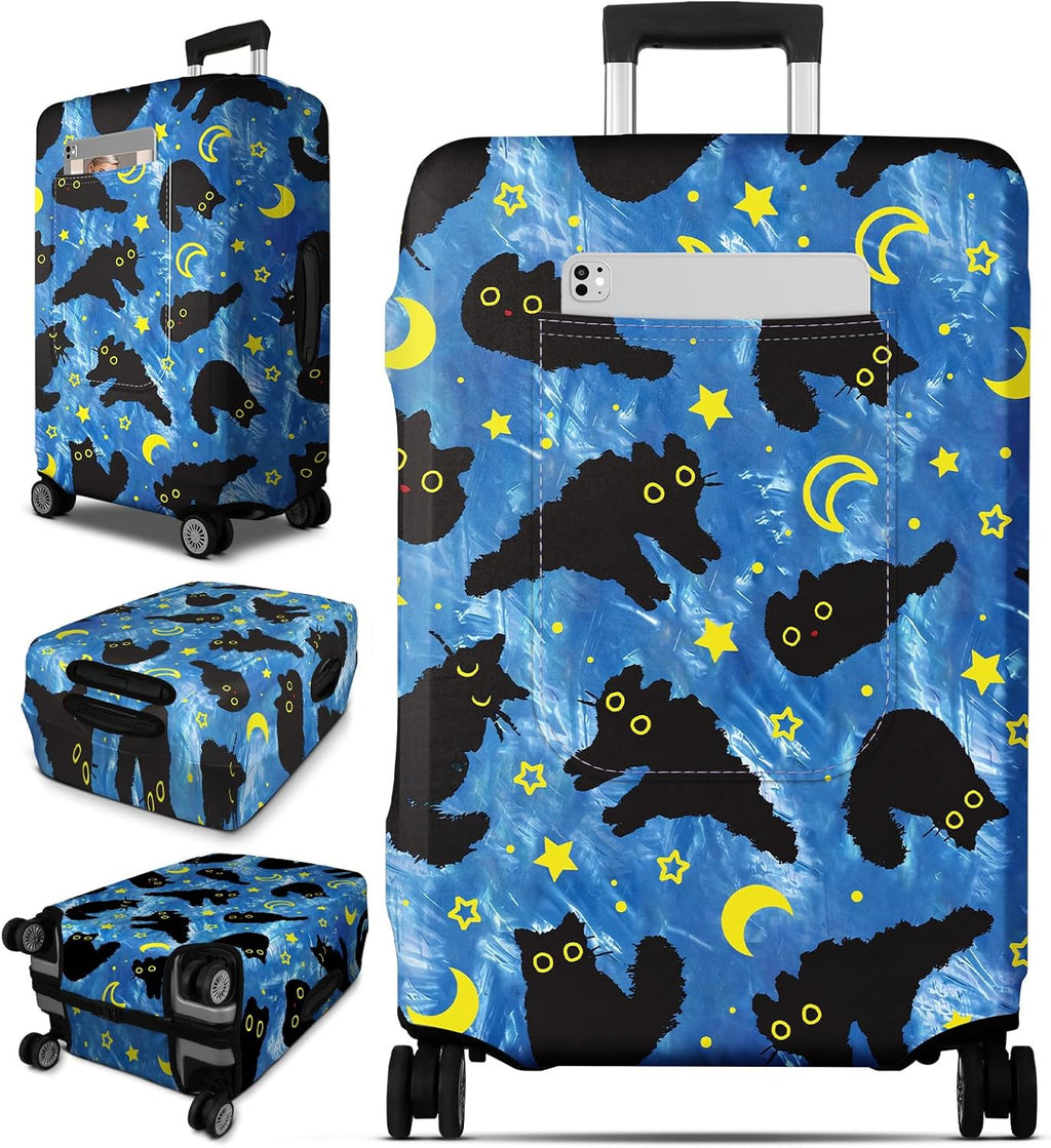 Slohif Luggage Cover for Suitcase Tsa Approved Protector - Luggage Sleeve Large Suit Case Cover Travel Stretch Baggage Case Protective Washable Fit 26-28 Inch Black Cat M