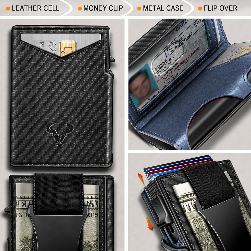 BULLIANT Men Wallet Gift Boxed,Slim Front Pocket Wallet Money Clip Card Holder 3.8"x2.7",Pop-up Access